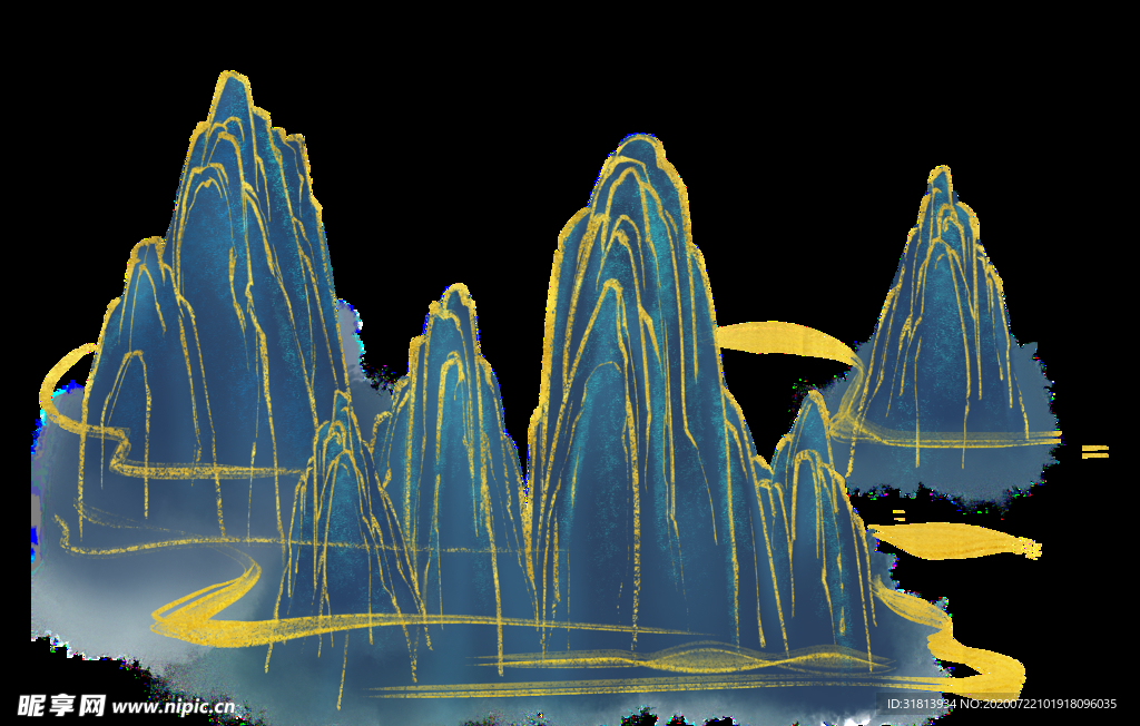 水墨山水中国风烫金线