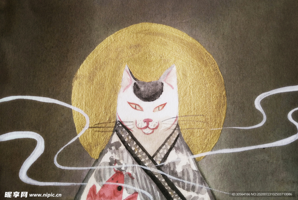 浮世绘猫插画卡通海报素材