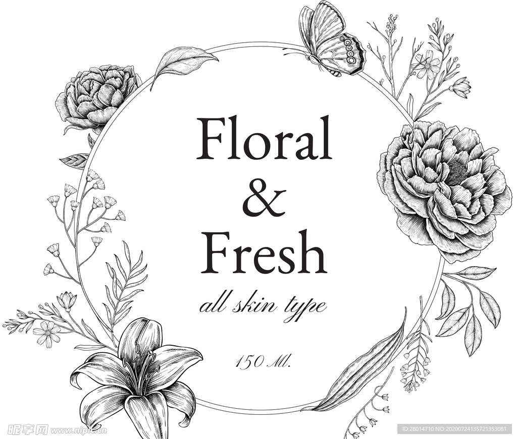 独特复古花卉插图边框