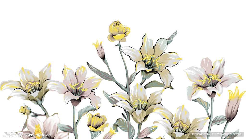 花朵清新传统复古墙贴壁画素材