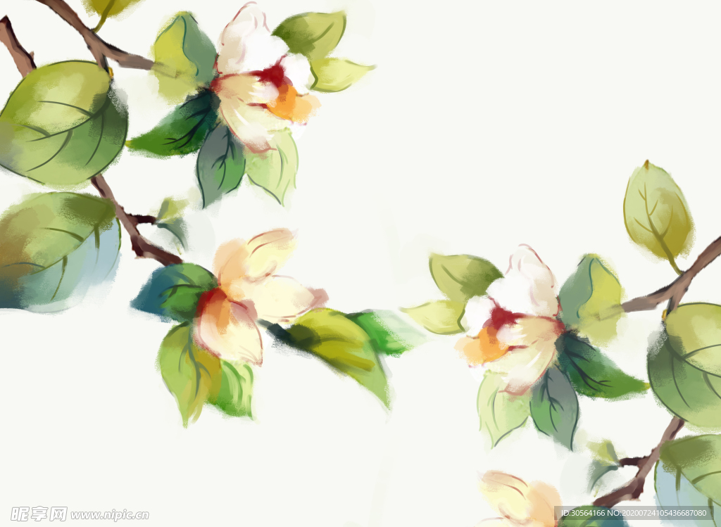 花朵清新传统复古墙贴壁画素材