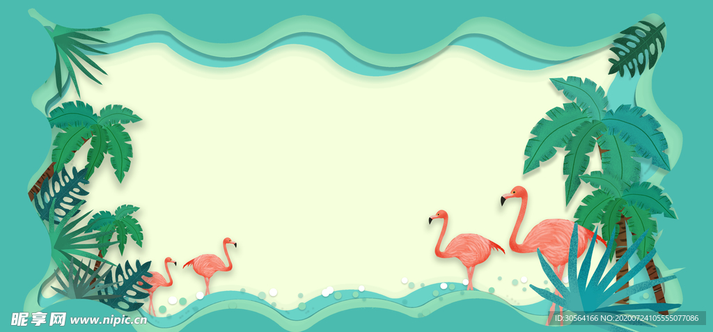 火烈鸟剪影传统复古插画背景素材