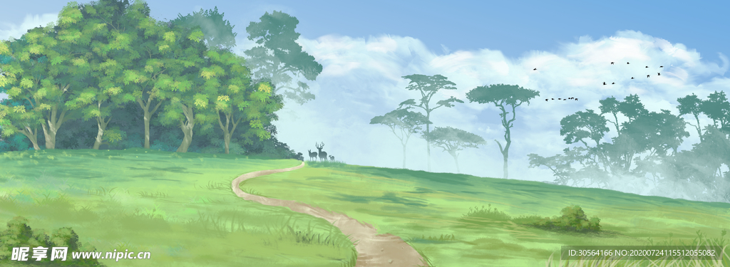 风景清新传统国风插画素材