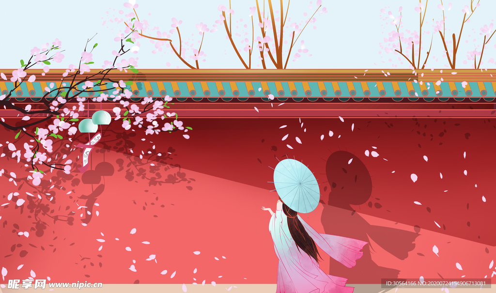 人物女性古风国风插画背景素材