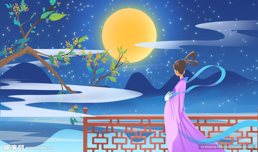 人物女性国风古风插画背景素材