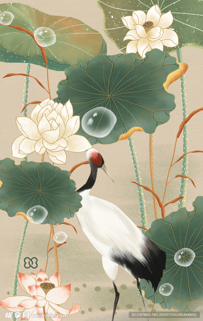 新中式夏日荷叶荷花