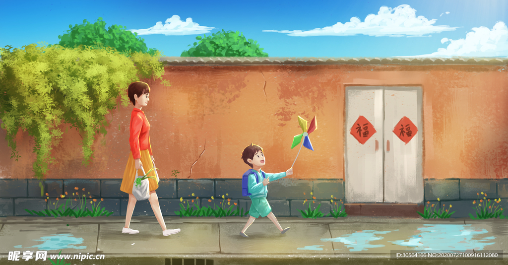 母亲节人物插画背景海报素材