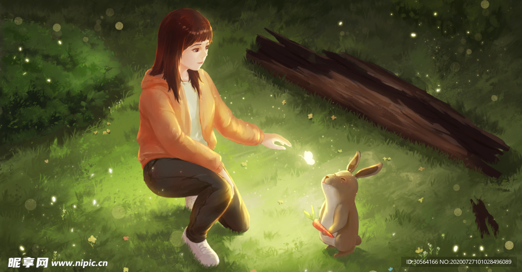 女孩人物森林插画背景海报素材