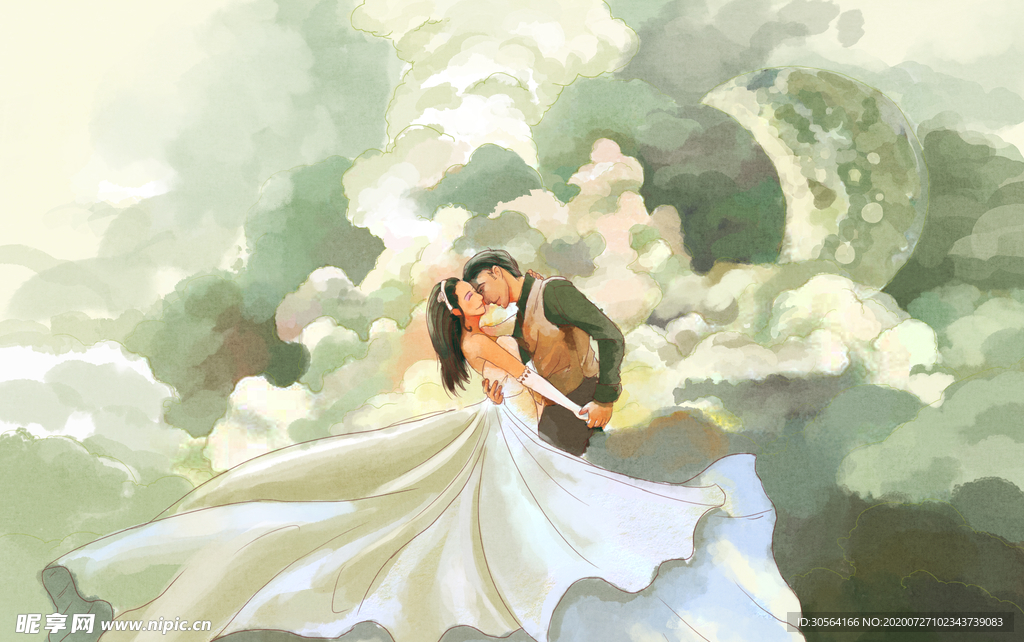情侣婚礼插画卡通背景海报素材