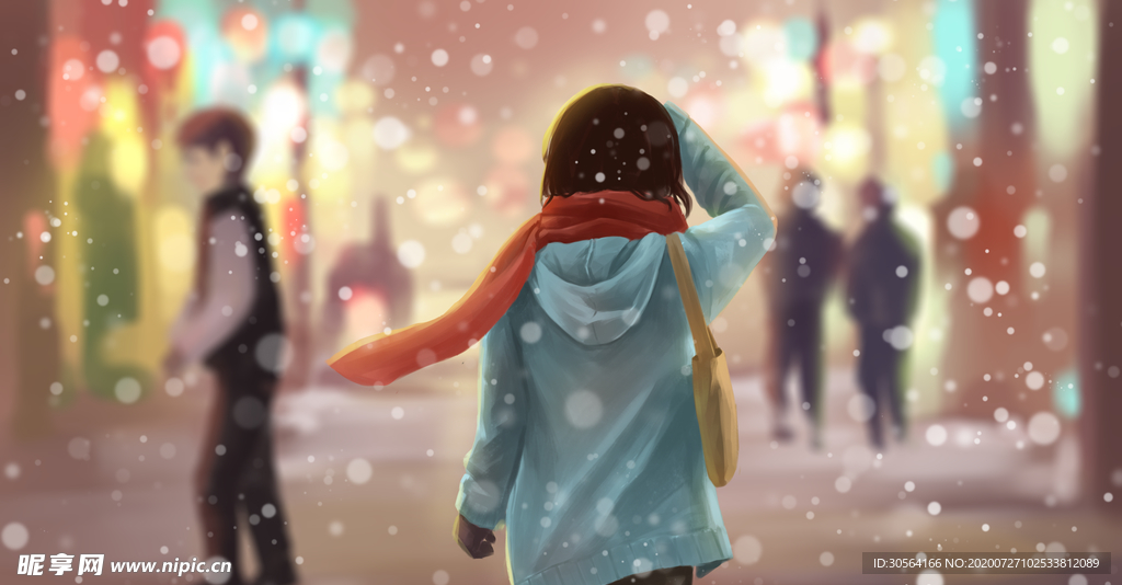 街头女孩插画卡通背景海报素材