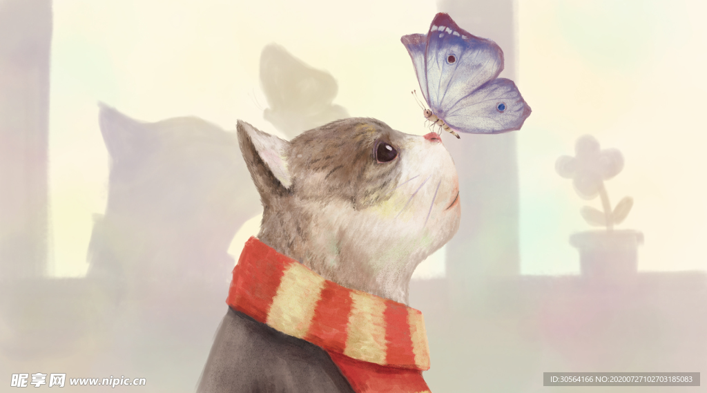 小猫清新插画卡通背景海报素材