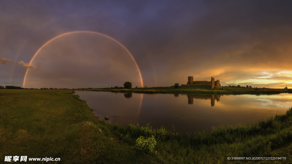 石头遗迹河流彩虹图片