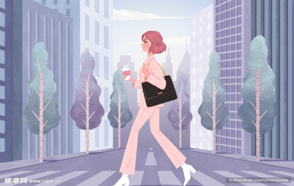 职业女装道路插画卡通背景素材