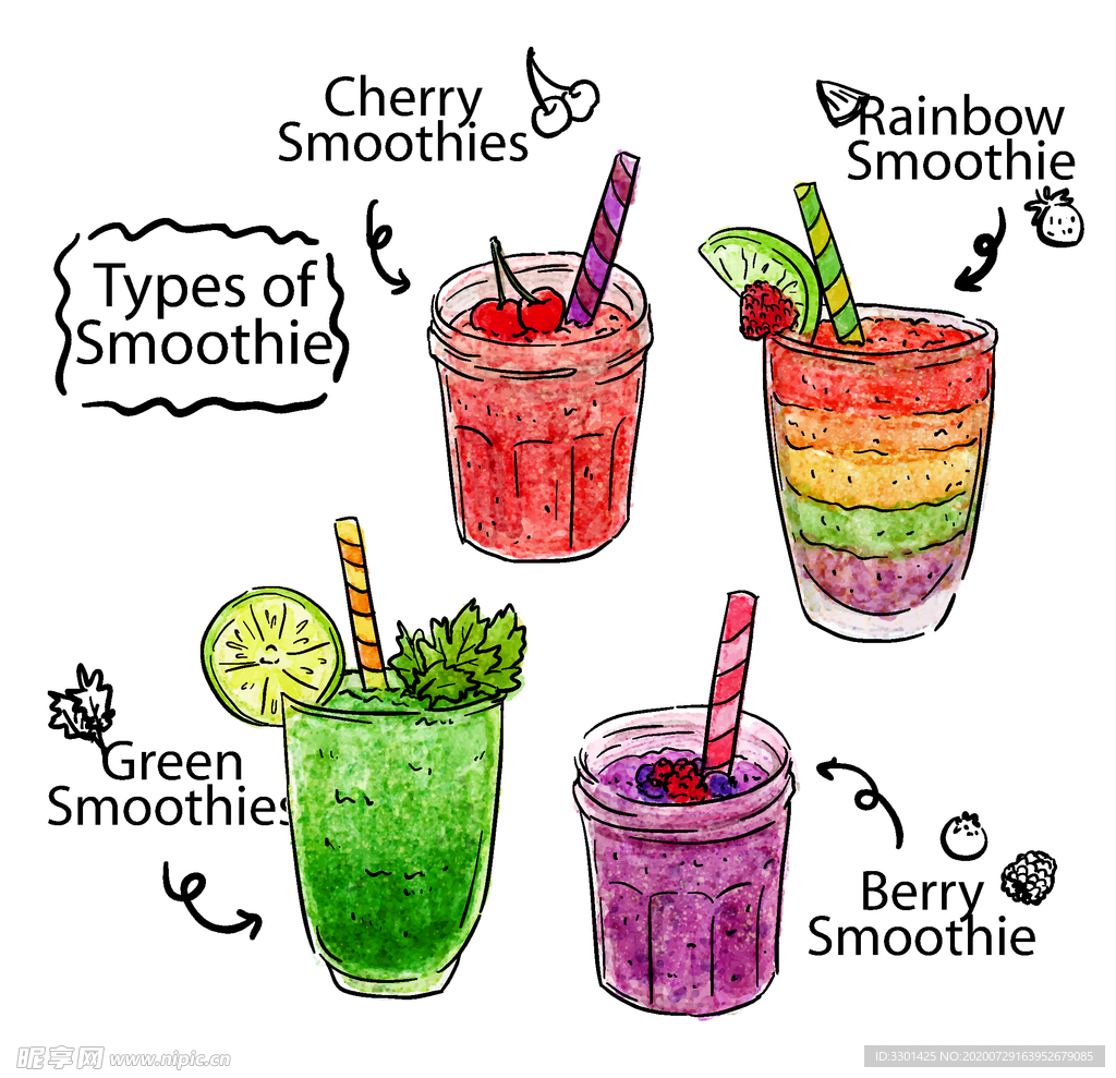 凉爽水果果汁矢量素材