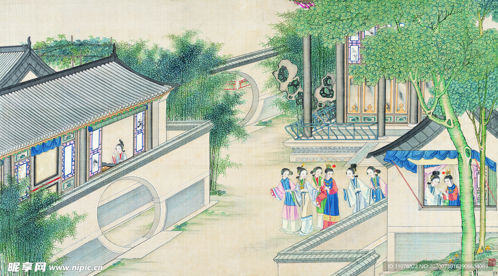 古代市井工笔画