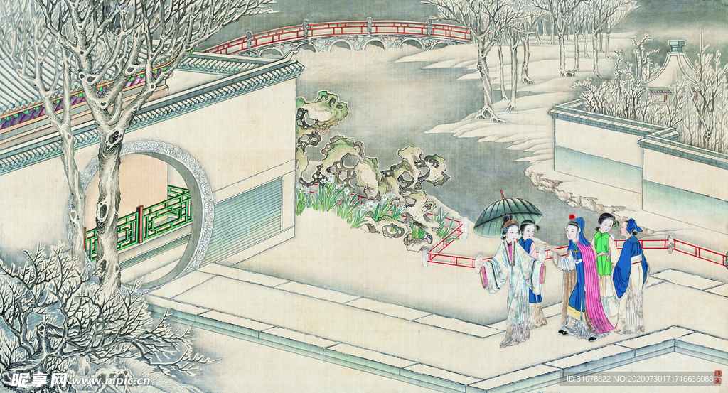 古代市井工笔画