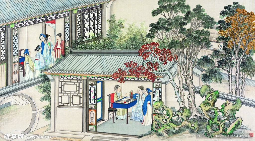 古代市井工笔画