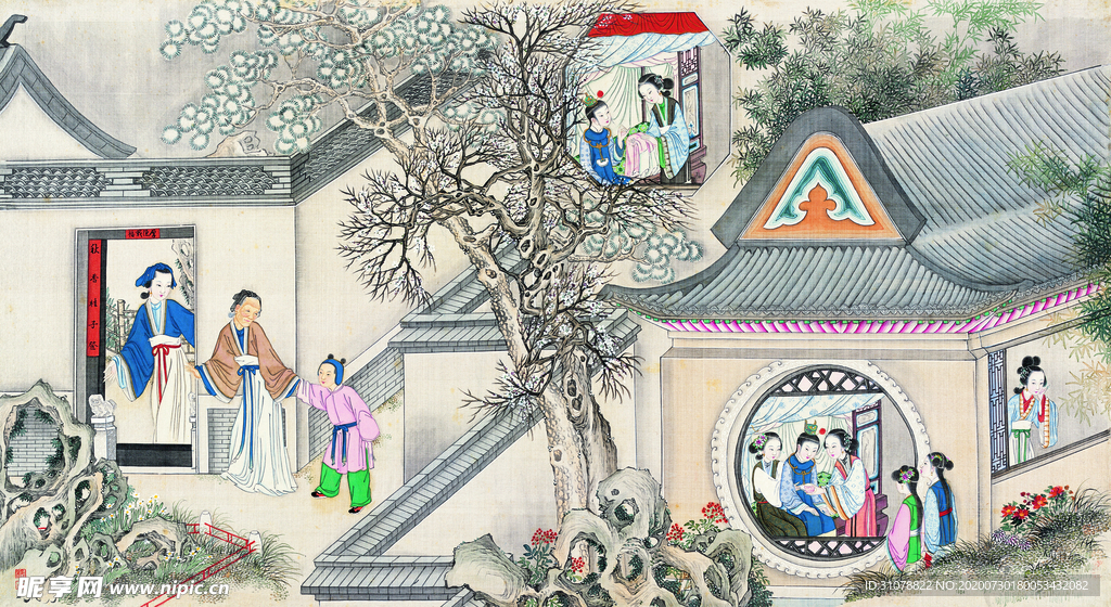 古代市井工笔画