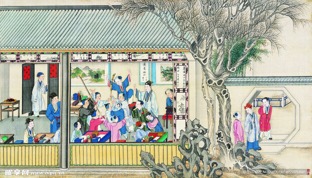 古代市井工笔画