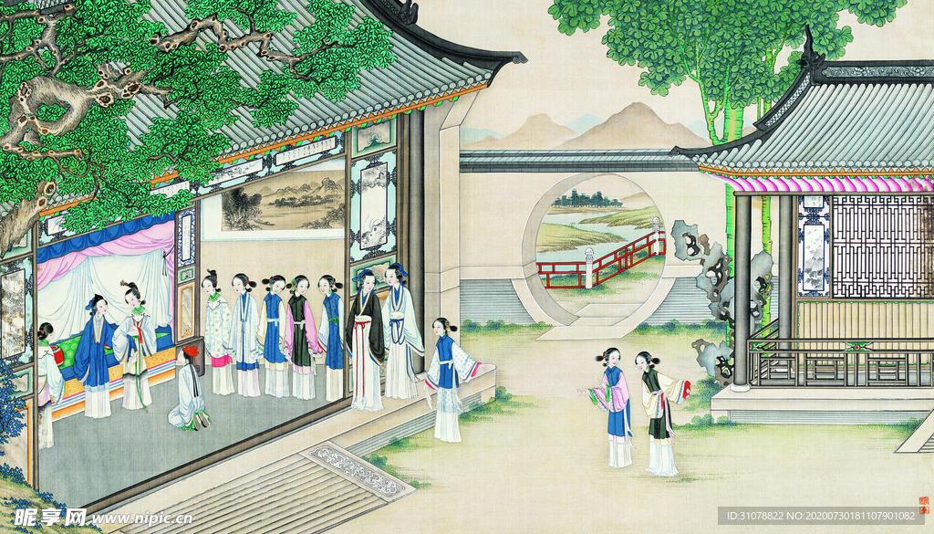 古代市井工笔画