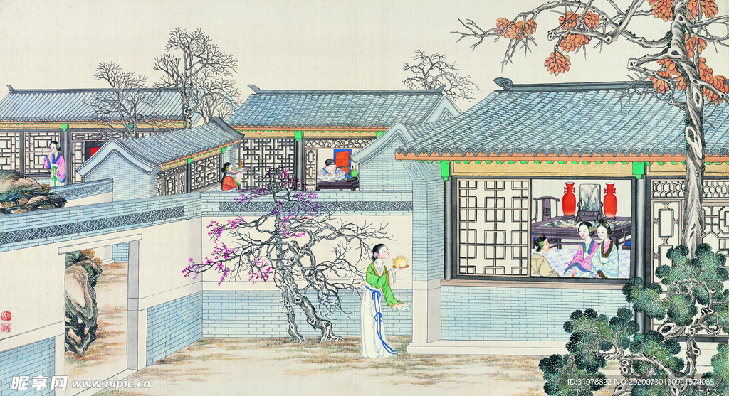 古代市井工笔画