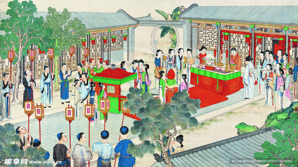 古代市井工笔画