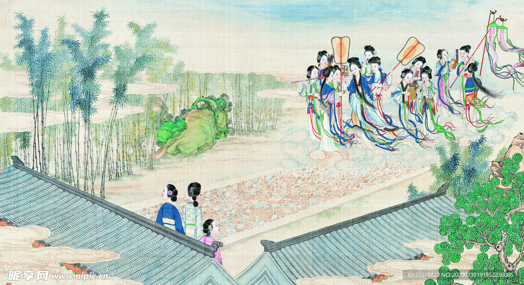 古代市井工笔画