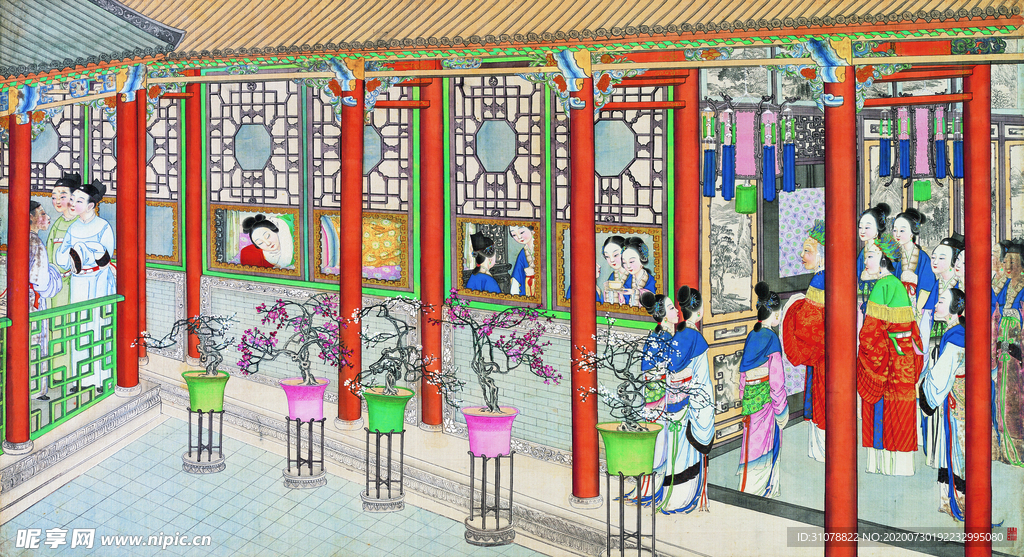 古代市井工笔画