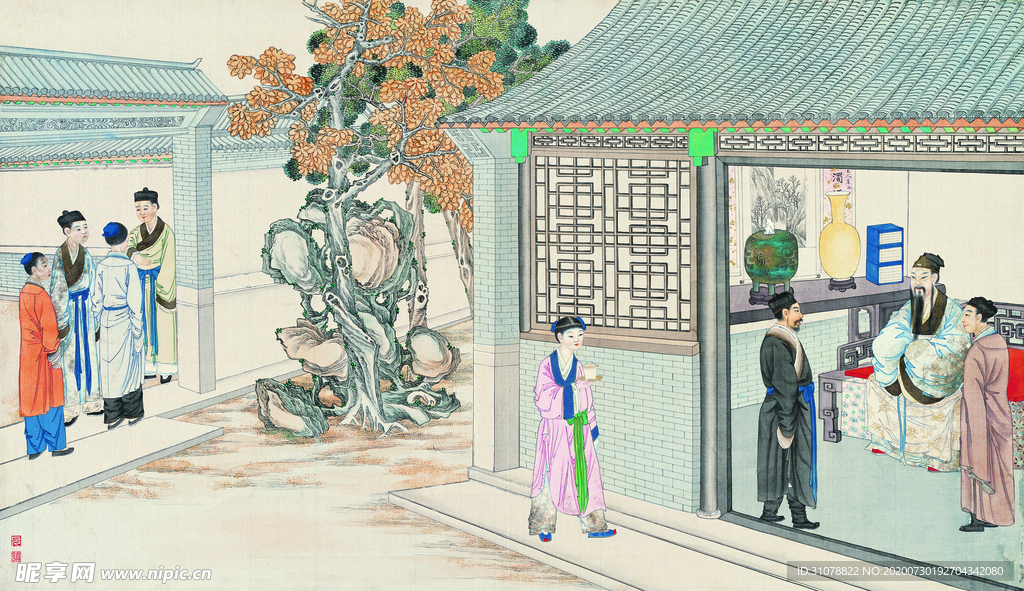 古代市井工笔画