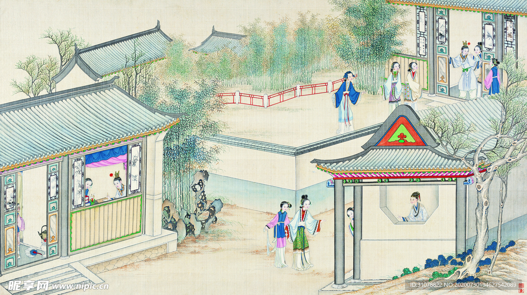 古代市井工笔画