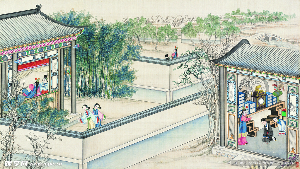 古代市井工笔画