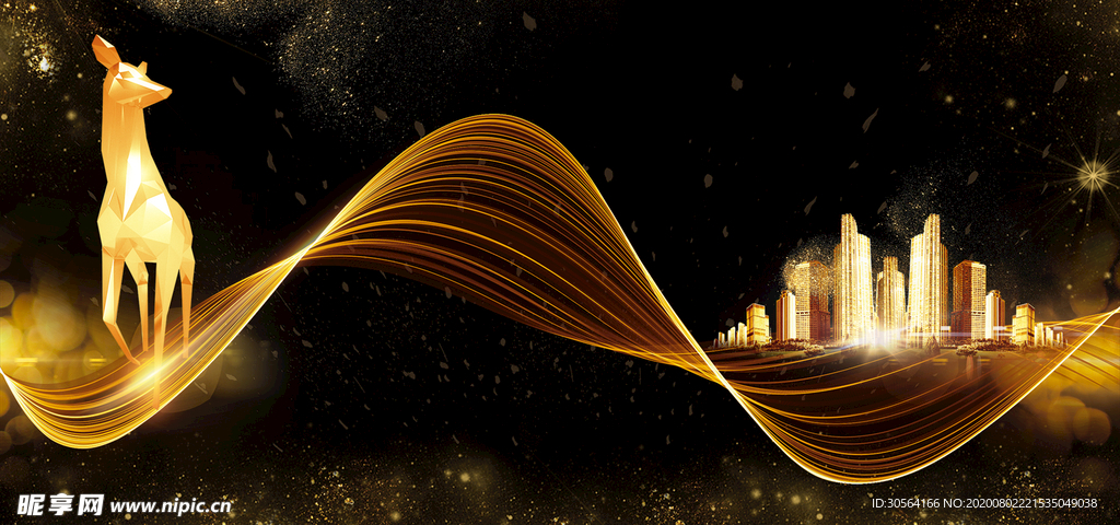 金色线条建筑背景海报素材