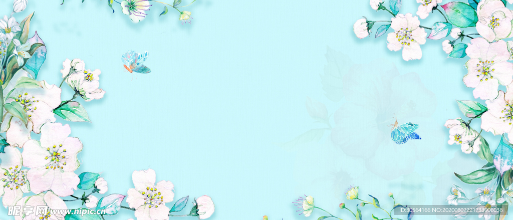 花朵植物清新淡蓝背景海报素材