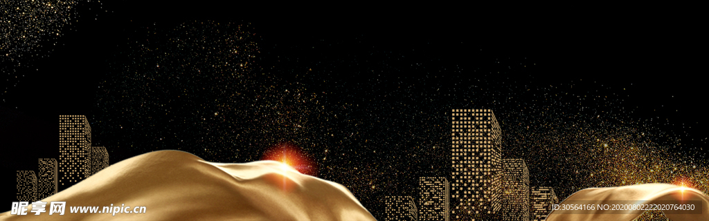 金色光点线条建筑背景海报素材