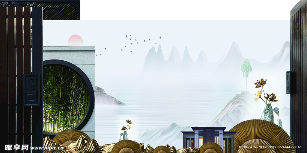 地产复古山水背景海报素材