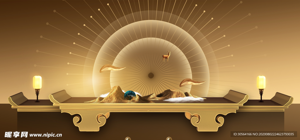 地产复古山水背景海报素材