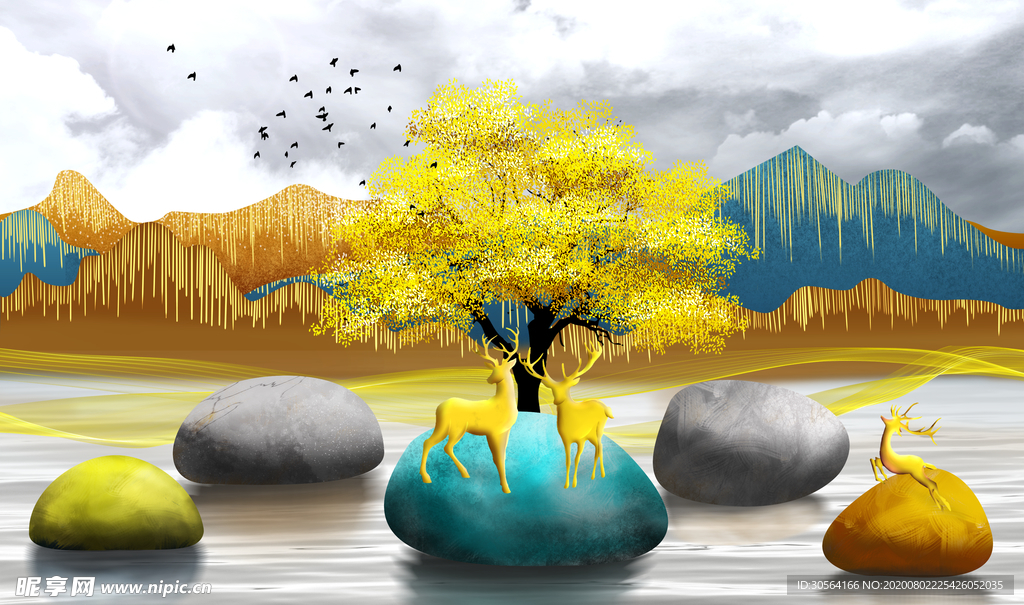 地产复古山水背景海报素材