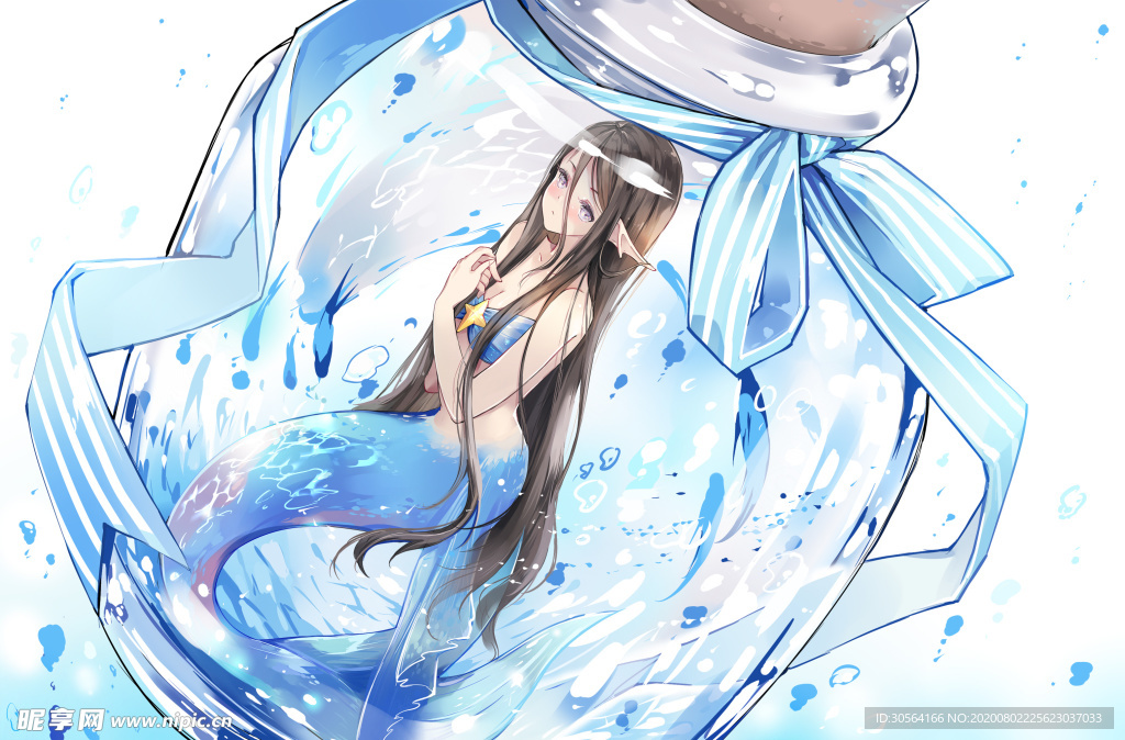 瓶中少女人物插画卡通海报素材