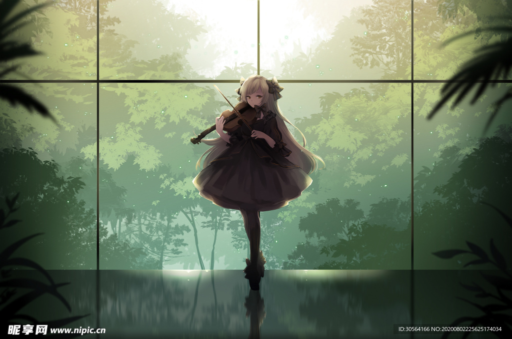 小提琴少女人物插画卡通海报素材