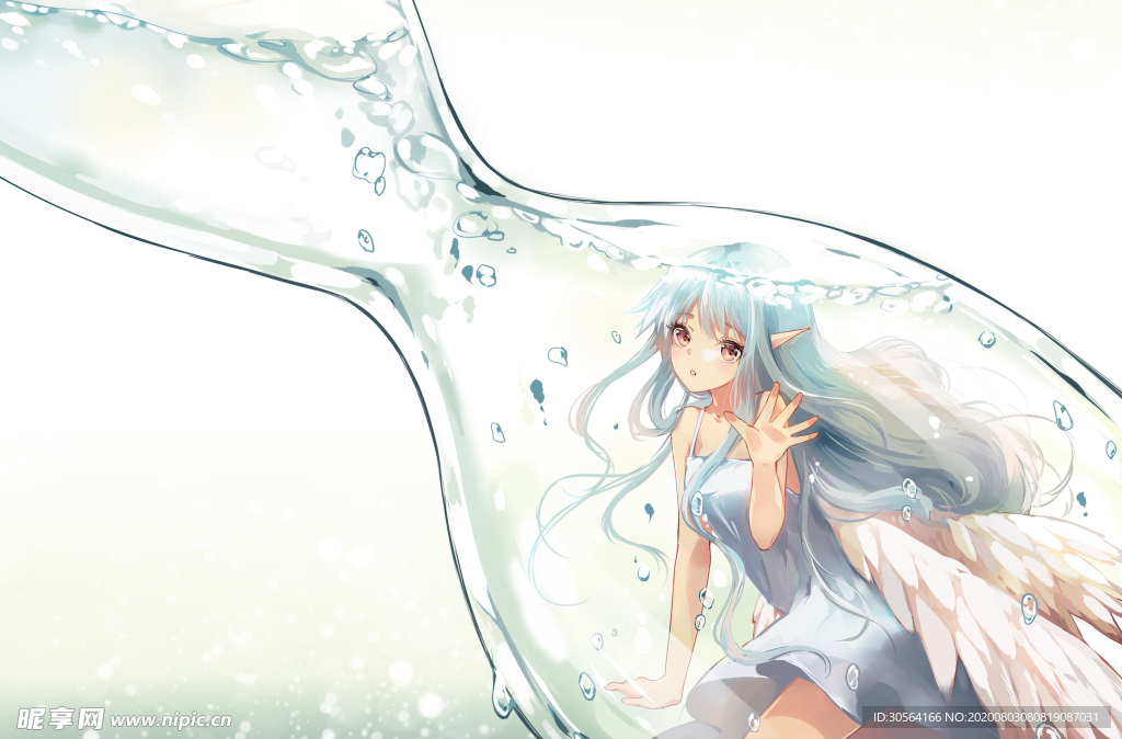 瓶中人物插画卡通清新海报素材