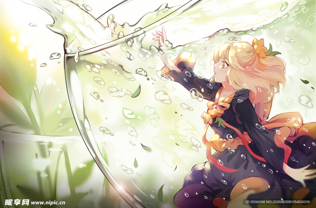 瓶中人物插画卡通清新海报素材