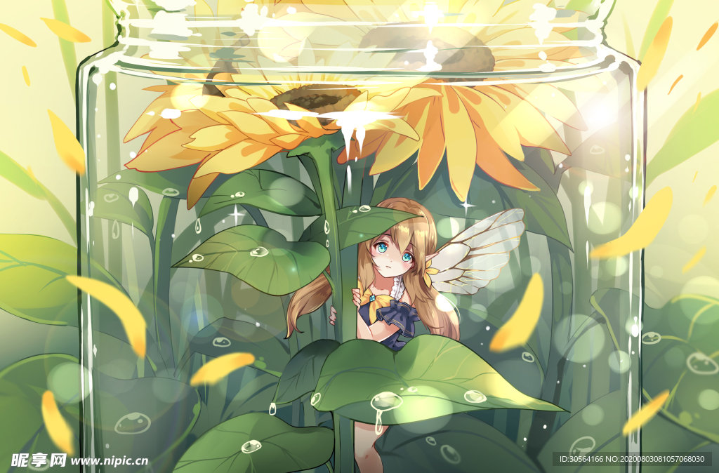 瓶中人物插画卡通清新海报素材