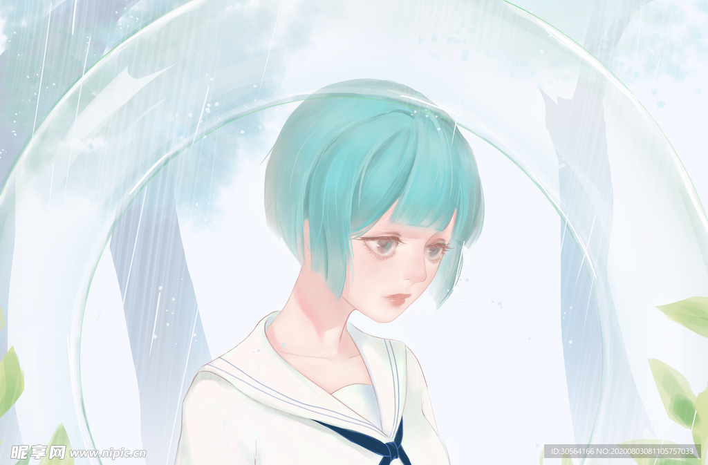 瓶中人物插画卡通清新海报素材