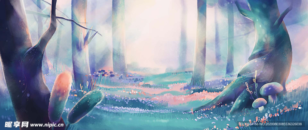 森林梦幻童话清新背景素材