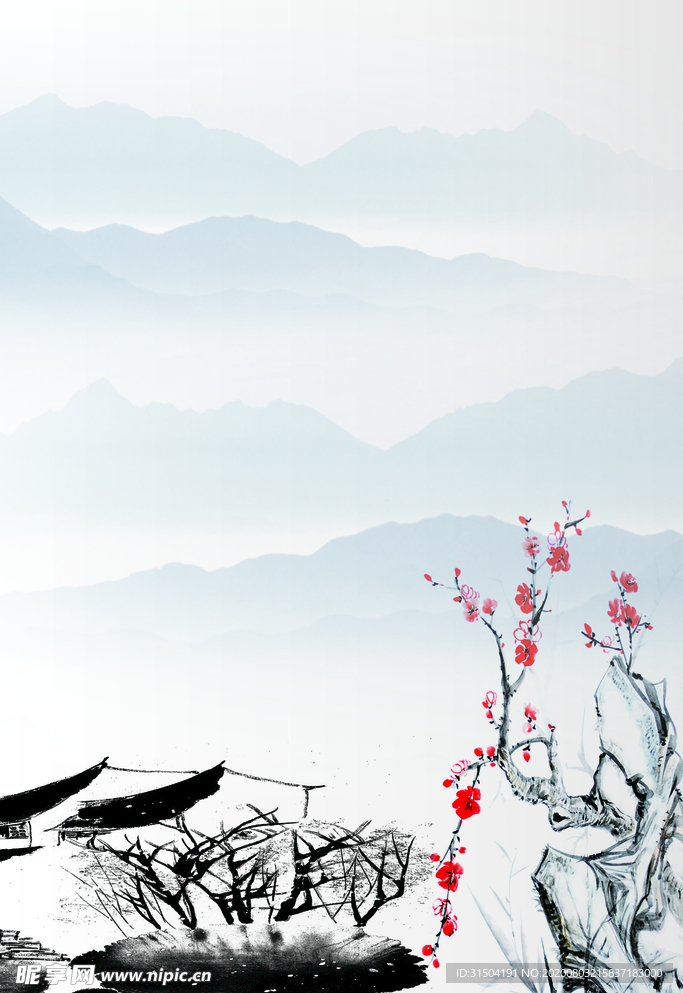 中国风水墨画海报背景展板