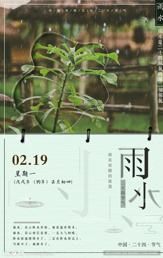 简约清新雨水节气海报