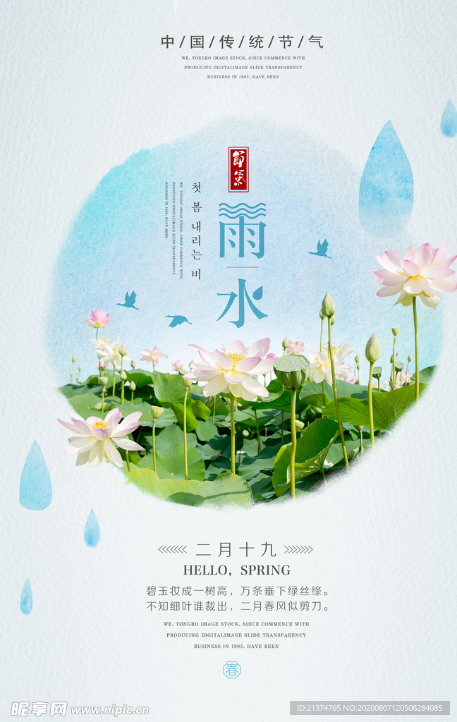 创意简约雨水海报