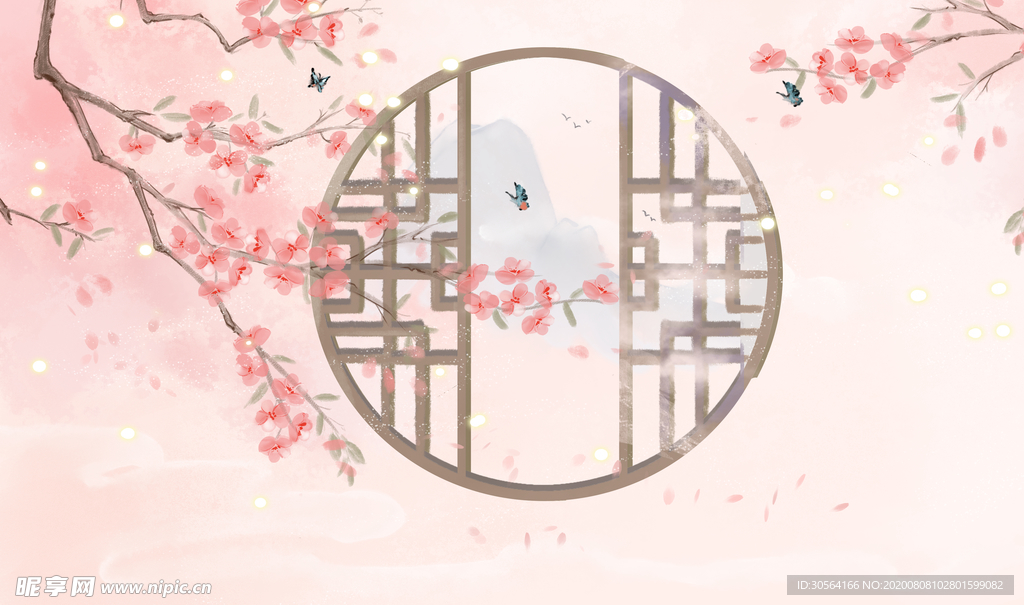 国风插画墙贴墙画壁画背景素材