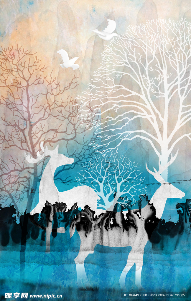 抽象森林麋鹿装饰画