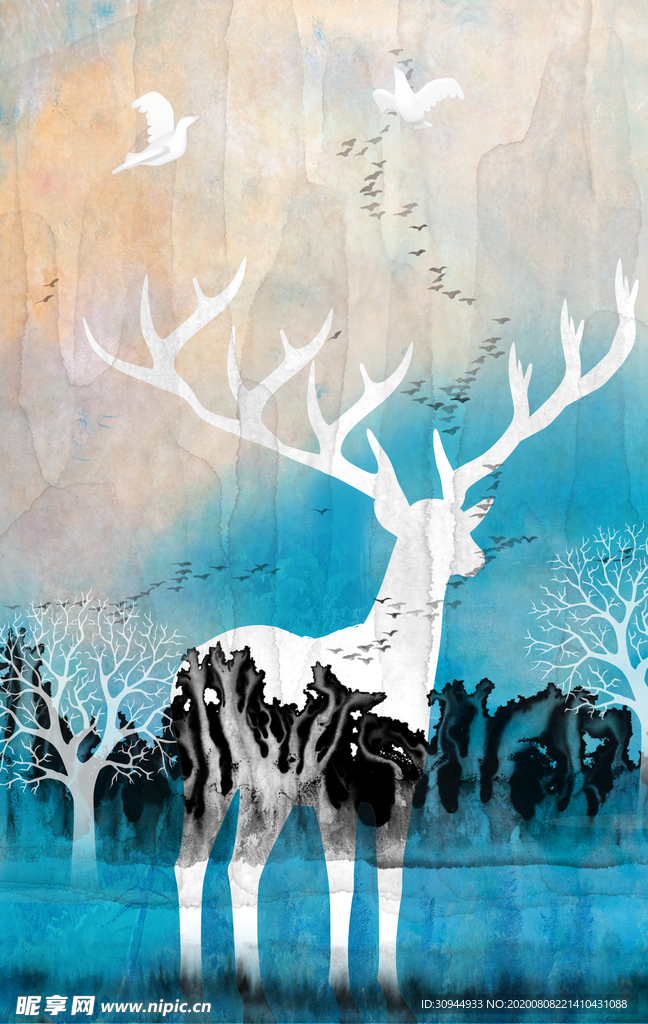 抽象森林麋鹿装饰画
